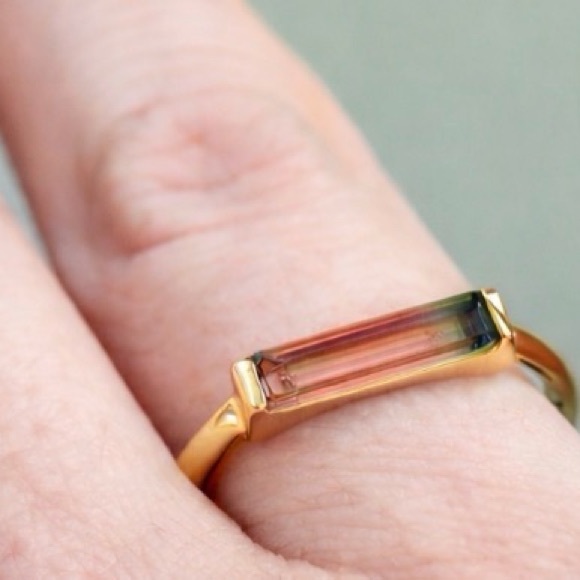 🍉 Natural Bi-Color Watermelon Tourmaline Bar Ring - Picture 4 of 9